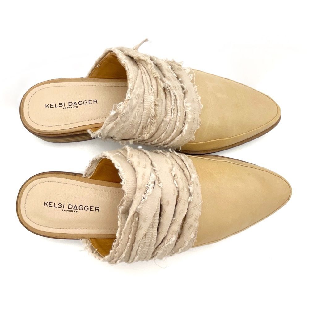 Kelsi Dagger Brooklyn Alder Mules Size 9 Tan Leather Pointed Toe Boho Slip On - Picture 12 of 15